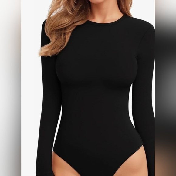 Mangopop Tops - Mangopop Black Crew Neck Long Sleeve Tank Top Bodysuit